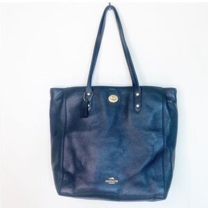 COACH F12184 Black Pebbled Leather Town Tote Shoulder Bag Purse Gold Hardware